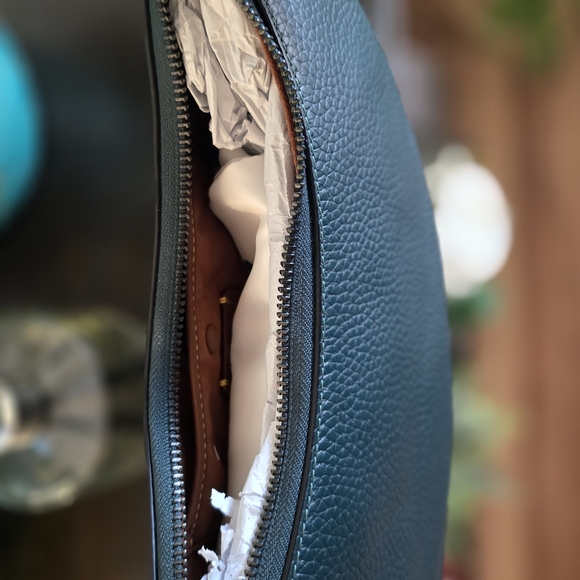 COACH Luna Crescent Shoulder Bag in Forest Green - Soft Pebble Leather - Picture 11 of 13